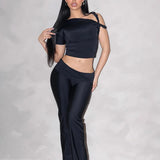2 Piece Set Women Sexy One Shoulder Party Club Short Sleeve Crop Top And Pants Sets Elegant Streetwear Outfits Pants Se-Outfit