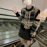 Woherb Spell Color Small Fragrant Wind Sweater Coat Female Autumn New Korean Version Design Sense Removable Long Sleeve Knit Cardigan-Outfit