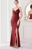 Formal Sequins Strap Slit Mermaid Evening
