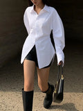 2023 Autumn Women's Shirt New Fashion Lapel Loose Single Braested Long Sleeve Solid Color Simple Blouse Female Tide 17A465 1028-0-Outfit