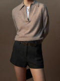 And Winter Gray Bottom V-Neck Small Collar Wool Sweater Women Loose High-End Knitted Shirt With Long Sleeve