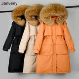 Large Natural Raccoon Fur Hooded Long Down Coat Women Winter 90% Duck Down Parkas Female Thickness Sash Tie Up Jackets-Outfit