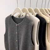 Old Money Style Casual Folded Round-Necked Vest Vest Women's Winter Sweater Coat Knitted Shoulder
