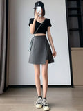 Women Spring Y2K Oversize Split Pencil Mini Skirt Summer School Girl Sexy High Waist Big Size A-line Skirt QT2025-Outfit