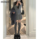 2 Piece Dress Sets Women Sexy Chic Cardigan + Mini Skirts 2022 Autumn Korean V-Neck Sweater Suit Female Fashion Clothing-Outfit