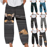 Cute Cartoon Print Women's Pants 2021 Spring Casual Elastic Waist Trousers Oversize Loose Beach Wide Leg Pants Plus Size