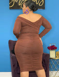 Winter Brown Off Shoulder Long Sleeves Ruched Plus Size Club
