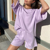Women Tracksuit Two Piece Set Oversize Sweatshirts And Shorts Sportswear Outfit Solid Y2k Set Summer