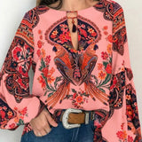 Large Number Of New Women's Fashion Women's Fashion Digital Printing Round Lantern Sleeve Shirts In The Spring And Summer Of