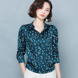 New Long Sleeve Retro Print Shirt Women Elegant Silk Blouse Office Lady Korean Loose Clothes Plus Size Satin Blusas