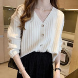 Cardigan Sweater Trendy Autumn Retro Long Sleeve Loose V-Neck Solid Simple Female Short Jumpers Ulzzang High Quality