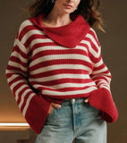 2025 New Fashion Stripe Jersey Casual Loose Long-Sleeved Women's