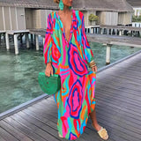 Independent Station New Fashion Style Fashion Printing V-Neck Dress Women's Spot-Outfit