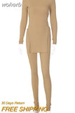 Knitted Rib Tracksuit Women Lounge Wear Long Sleeve Irregualr Top + Leggings Slim Two Piece Set Women Streetwear Clothes-Outfit
