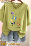 100% Cotton L-5XL T Shirt Plus Size Tshirt Short Sleeve Cartoon Women Top Summer Sweet Couple V Neck Oversized T Shirts-Outfit