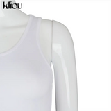 Kliou Ribbons Solid Street Style Tank Tops Women 2021 Summer Casual Sleeveless Sexy Skinny Slim Active Female Simple Hot