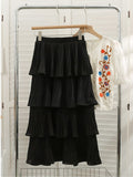 Spring Summer Women Fashion Layered High-waisted Skirts Casual Solid Color Cake Skirt QT1683-Outfit