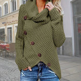 Turtleneck Knitted Sweaters Autumn Winter Solid Irregular Hem Long Sleeve Pullover Jumper Fashion Button Loose