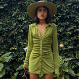 Velvet Frill Button Dress Sexy Elegant Long Sleeve Turn Down Collar Slim Autumn Vintage Casual Party Mini Dress