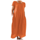 Solid-Color Retro Loose Cotton Dress Direct