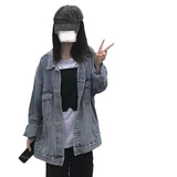 Woherb 2024 New Korean Version Of Denim Jacket Women's Loose Ins Versatile Medium Long Long Sleeve Student Jacket-Outfit