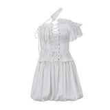 Woherb Fashion Trend With Personality Strapless Top Pleated Skirt Suit Girl-Outfit