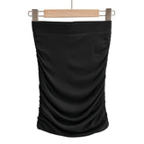 New Fashionable Wrinkle Stretch Slim Solid Color Skirt Summer Skirt Temperament Light Mature Bagged Hip Skirt Woman-Outfit