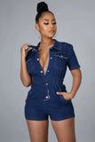 Short Sleeves Zip Up Denim