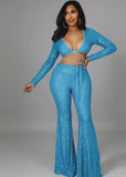Sexy Sequins Crop Top and Flare Pants Two Piece
