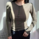 Woherb Korea East Gate Autumn New Women's Dress Slim Show Thin V-Neck Versatile Thin Through Sexy Long Sleeve Bottom Shirt Women's T-Shirt-Outfit