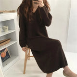 Casual V-neck Loose Long Sweater Dress Women Thick Autumn Winter Dress Female Full Sleeve Basic Jumper Dress femme 2019-Outfit
