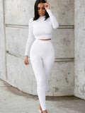 Kliou fashion tracksuit women turtleneck full sleeveless crop top+leggings matching set stretchy sporty fitness casual