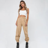 New Trendy Women Casual Autumn Harem Cargo High Waist Trousers Ladies Cotton Solid Punk Loose Long Pants one