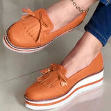Tassel Bowtie Loafers Woman Slip On Sneakers Ladies Soft PU Leather Sewing Flat Platform Female Shoes All Seasons 2021