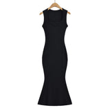 Fashionable Dress Square Collar Narrow Shoulder Fishtail Long Skirt Waist Sleeveless Bag Hip Vest Bottom Skirt-Outfit