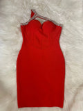 Quality Red Blue Black One Shoulder Sparkly Beading Rayon Bandage Dress Elegant Cocktail Party Dress
