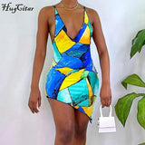 2021 Sleeveless Y2K Vintage Print Sexy Mini Dress Summer Women Fashion Streetwear Outfits Party Elegant