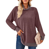 / Winter 2023 New Women's Scarf Collar Color Long-Sleeved Loose T-Shirt Top-Outfit
