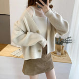 Short Cardigan Knitted Sweater Oversize 3XL Solid Single Breasted New Fashion V-neck Long Sleeve Jumpers Elegant