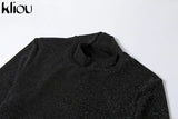 Kliou Shiny Outstanding Bodycon Hooded Jumpsuit Women Long Sleeve Sexy Backless Fashion Streetwear Skinny Slim Female