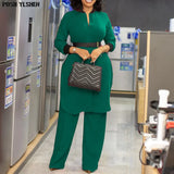 Piece Set Women Tracksuit Summer Clothes African Dresses for Women Casual Party Long Dress Tops Wide Leg Pants Suits Outfits-Outfit