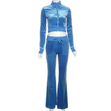 Winter Velvet Tracksuit Women Two Piece Set Jackets Long Sleeve Top And Flare Pants Suits Velour Jogging Outfits