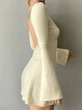 Backless Knitted Long Sleeve Mini Dress-Outfit