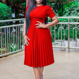 Plus Size Short-Sleeved Pleated Solid