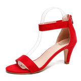 Thin High Heels Pumps Fashion Open Toe Suede Ankle Strap Sandals Wedding Dress Back Zip Red Leopard Summer Shoes