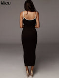 Kliou strap backless sexy bodycon midi long dress new women high waist cotton striped dresses elegant fashion party