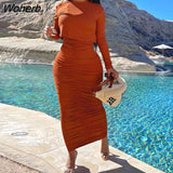 Women Two Piece Ruched Dress Set Long Sleeve Crop Top & Casual Maxi Skirt Set-Outfit