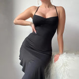 2025 New Sexy Hanging Neck Back Cross-Tie Wearing Irregular Lotus Leaf Dress Dress