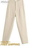 Summer Casual Solid Ankle-Length Pants 2023 High waist Fashion Female Elegant Straight Pants Trousers Clothing LY9385-Outfit