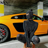Kliou Shiny Outstanding Bodycon Hooded Jumpsuit Women Long Sleeve Sexy Backless Fashion Streetwear Skinny Slim Female